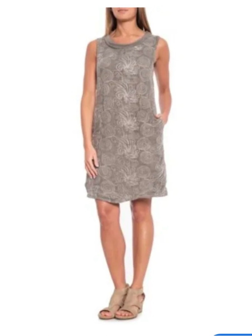 Lina Tomei 100% Linen Gray/Brown Patterned Dress | Small